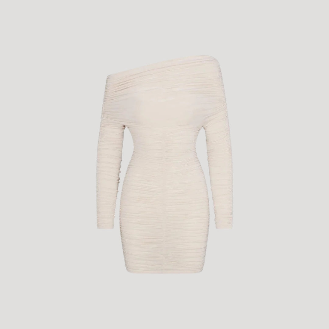 MW | Damen schulterfreies Bodycon-Minikleid mit Rüschen
