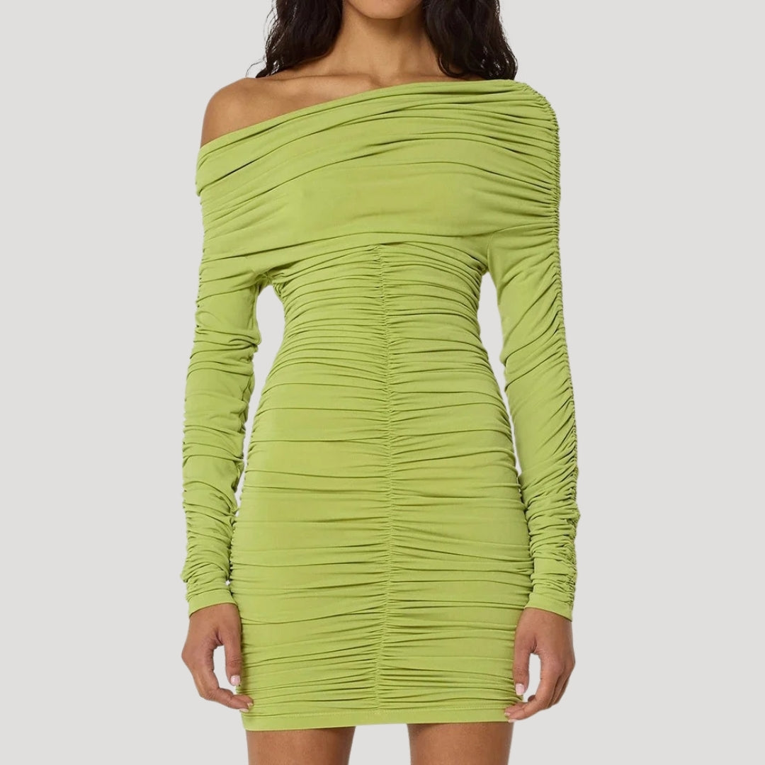MW | Damen schulterfreies Bodycon-Minikleid mit Rüschen