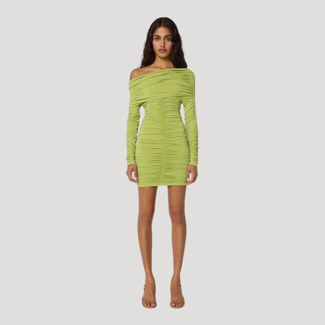 MW | Damen schulterfreies Bodycon-Minikleid mit Rüschen