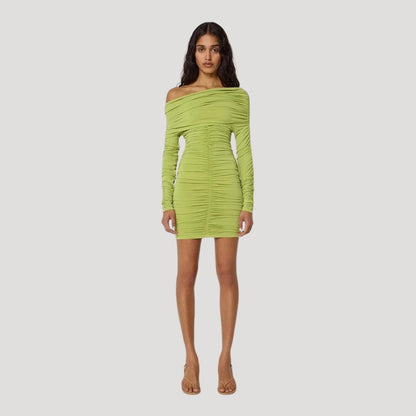 MW | Damen schulterfreies Bodycon-Minikleid mit Rüschen