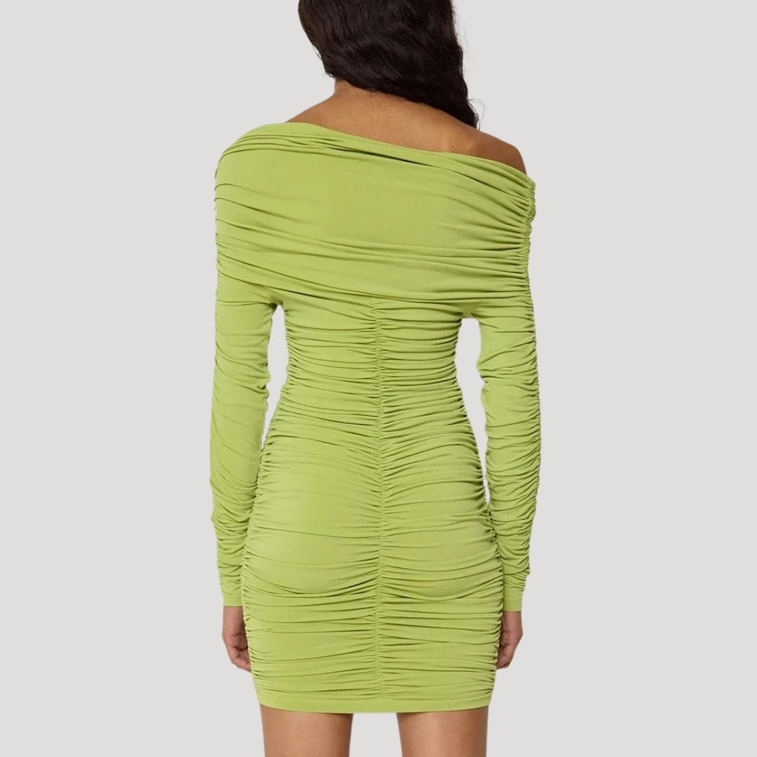 MW | Damen schulterfreies Bodycon-Minikleid mit Rüschen