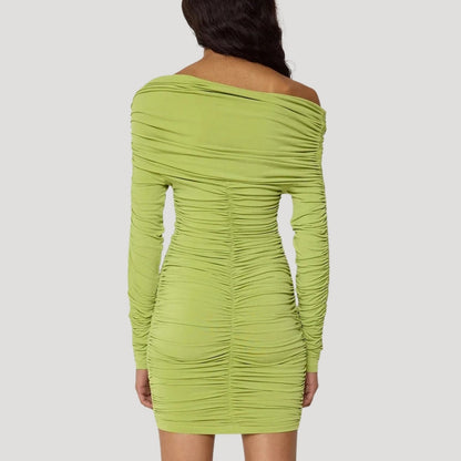 MW | Damen schulterfreies Bodycon-Minikleid mit Rüschen