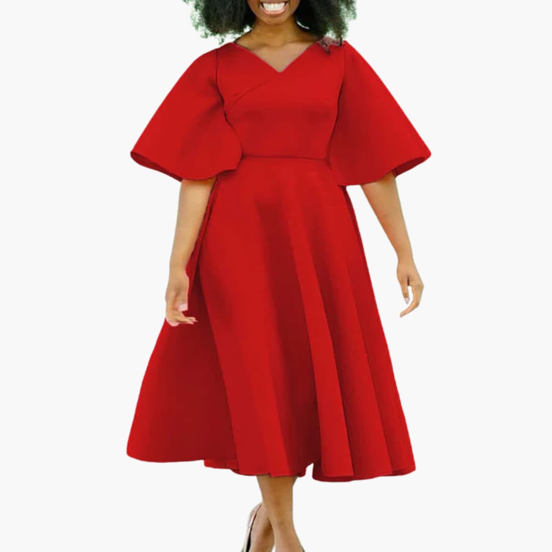 MW | Damen Sommer Midikleid mit Taschen und kurzen Ärmeln