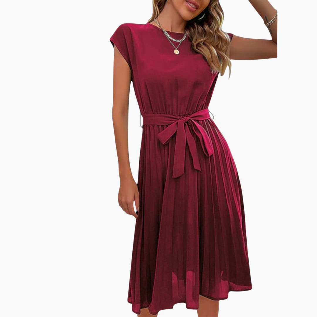 MW | Damen lässiges Midikleid mit Faltenrock und Bindegürtel