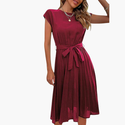 MW | Damen lässiges Midikleid mit Faltenrock und Bindegürtel