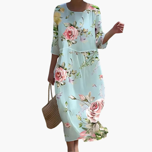 MW | Damen geblümtes Midikleid mit 3/4 Ärmeln für den Sommer