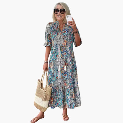 MW | Damen Boho-Midikleid mit halben Ärmeln und Paisley-Print