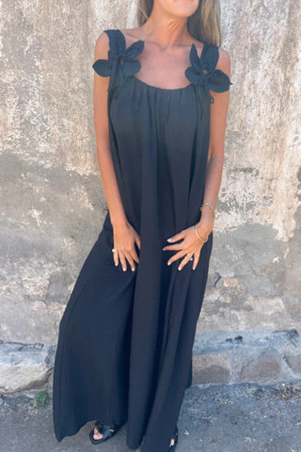 MW | Solid Floral Verschönertes Ärmelloses Lose Maxi Kleid