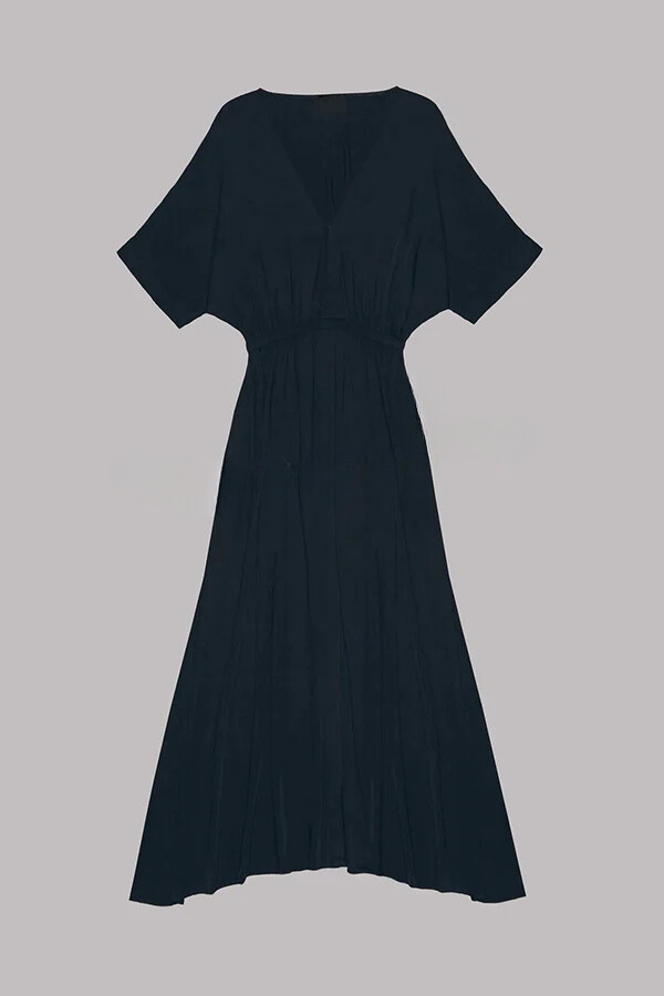 MW | Weiches und elegantes Kimono-Ärmel Stretchy Taille Pocketed Slit Maxi Kleid