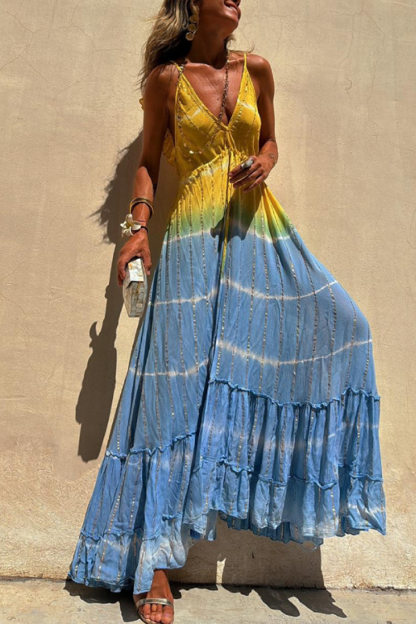 MW | Gold Lurex Tie-Dye Maxikleid