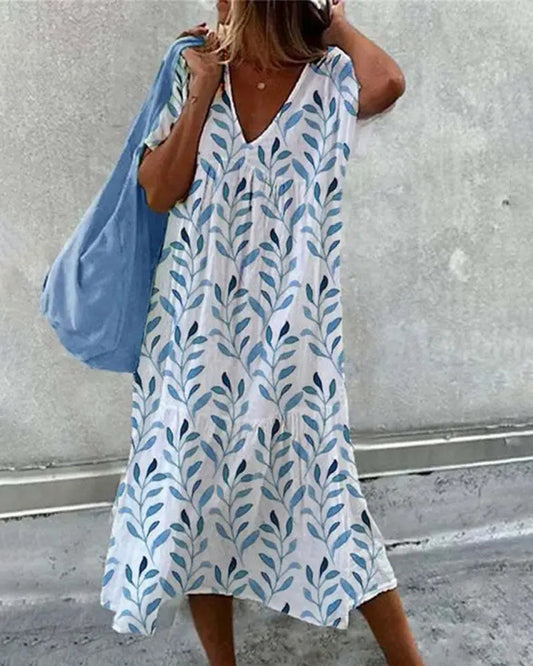 MW | Baggy Floral Print Swing Midi-Kleid Kurzarm Casual Beach Sundress