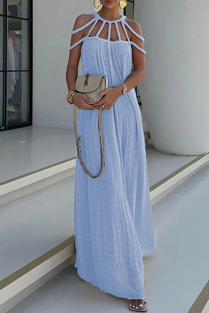 MW | Modern und anspruchsvoll Leinenmischung Drapierte Zöpfe Cover Up Maxikleid