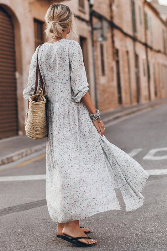 MW | Multicolor Floral V-Ausschnitt Schlitze Maxikleid