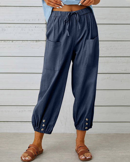 MW | Bequeme Cargohose mit Kordelzug und Knöpfen