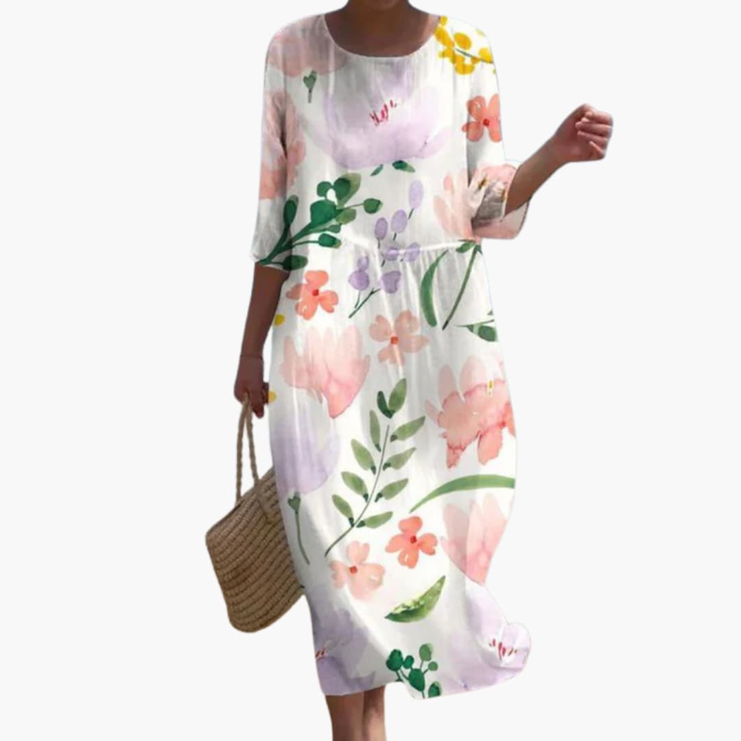 MW | Damen geblümtes Midikleid mit 3/4 Ärmeln für den Sommer