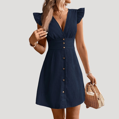 MW | Damen Minikleid mit Rüschenärmeln und Knopfleiste