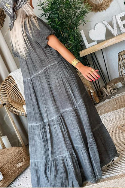 MW | Baumwolle und Leinen Patchwork Lässiges Maxikleid