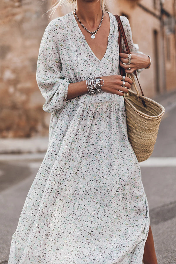 MW | Multicolor Floral V-Ausschnitt Schlitze Maxikleid