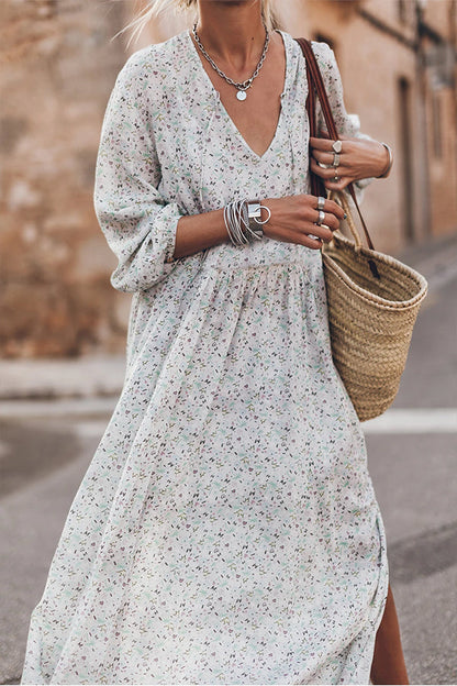 MW | Multicolor Floral V-Ausschnitt Schlitze Maxikleid