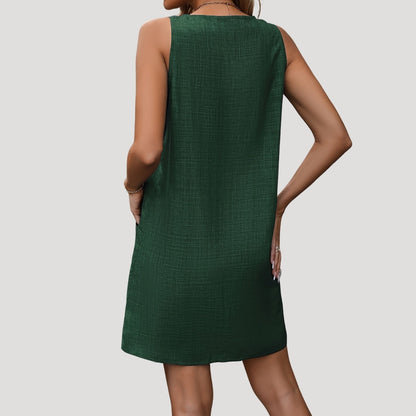 MW | Damen ärmelloses lässiges Minikleid mit Knöpfen und Riemen