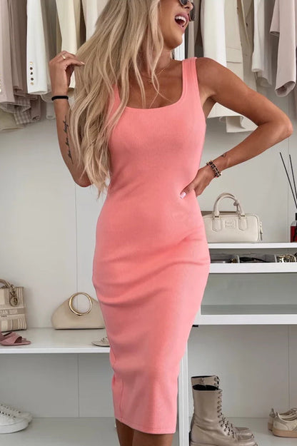 MW | Komfort und Weiblichkeit Rippenstrick-Tank Schlitz Stretch Midikleid