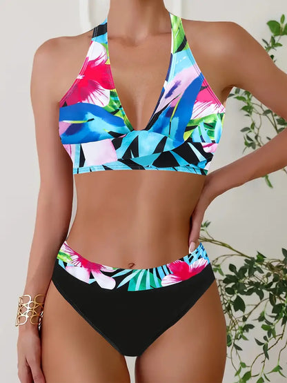 MW | Stylischer Random Print Halter Kreuz Bikini