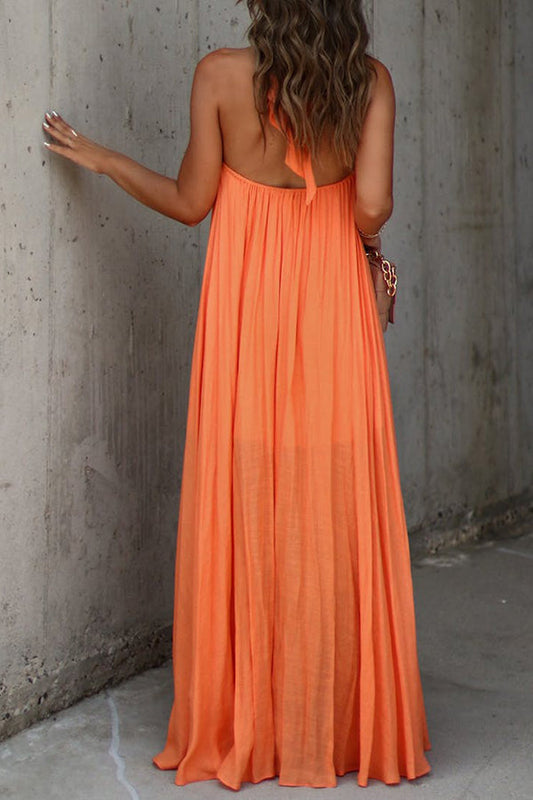 MW | Nolah Maxikleid mit V-Ausschnitt und plissiertem Neckholder