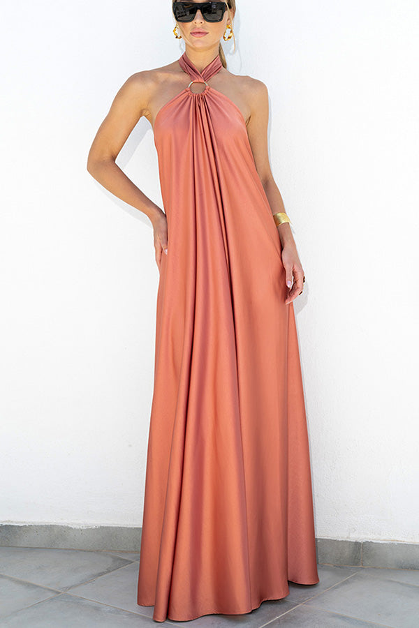 MW | Elegant und fabelhaft Satin Halter Rückenfrei Party / Berufung Maxi Kleid