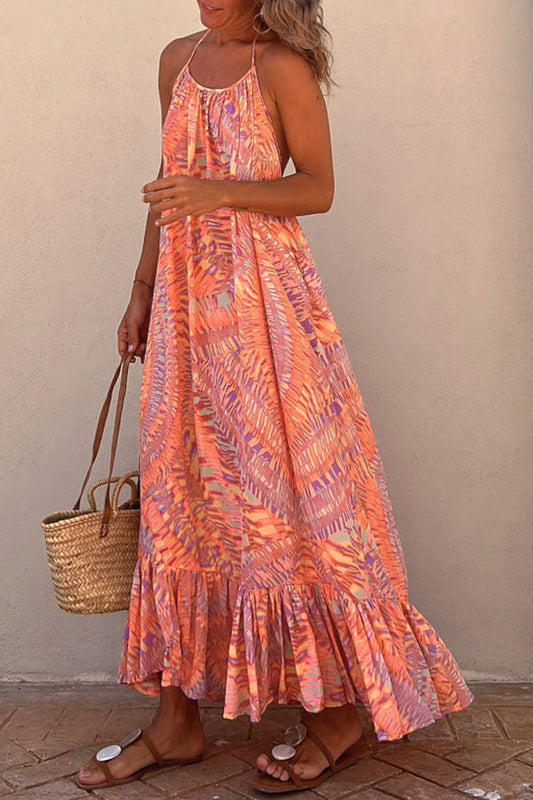 MW | Sunita Ethnischer Druck A-Linie Halter Quaste Urlaub Maxikleid