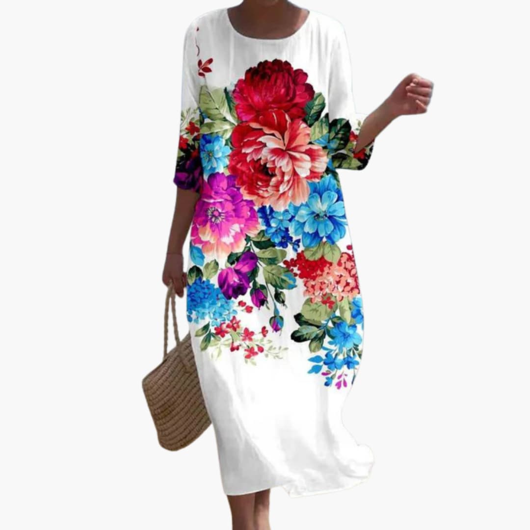 MW | Damen geblümtes Midikleid mit 3/4 Ärmeln für den Sommer