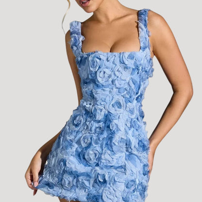 MW | Women's floral Mini-Kleid quadratischen Hals Korsett zurück