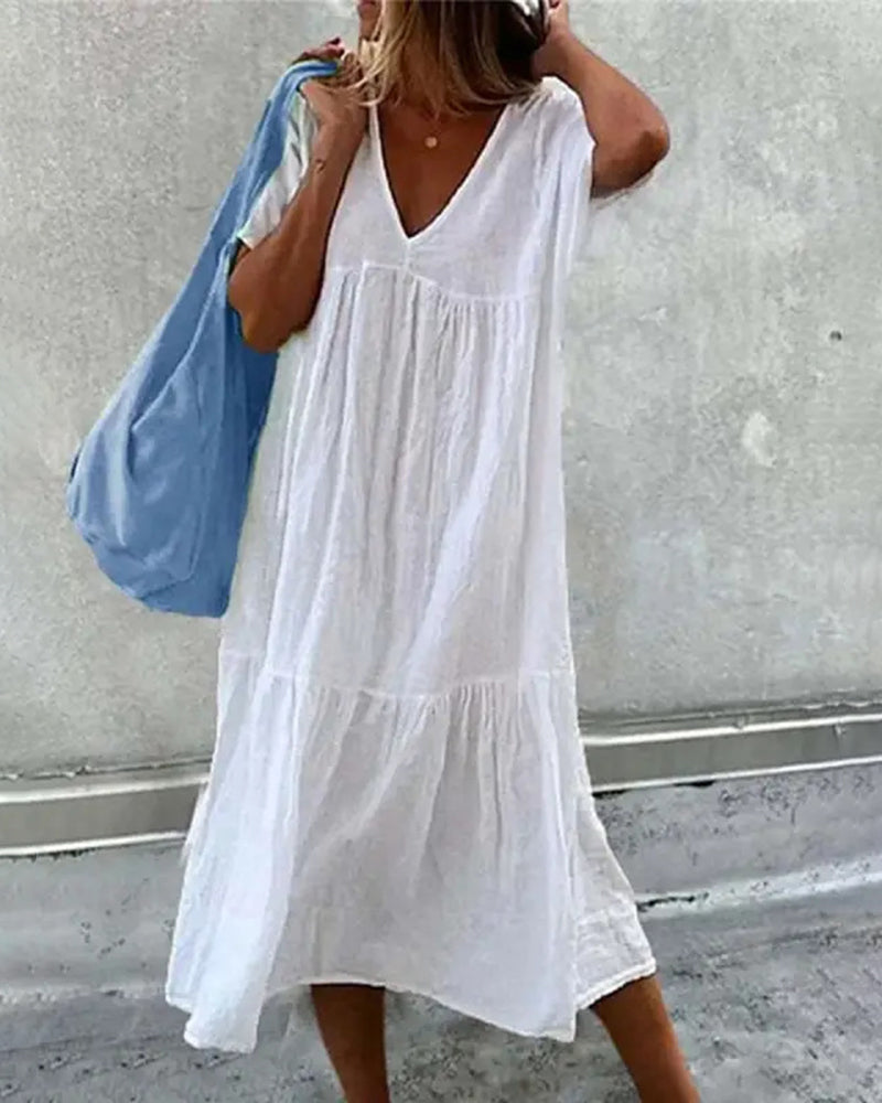 MW | Baggy Floral Print Swing Midi-Kleid Kurzarm Casual Beach Sundress
