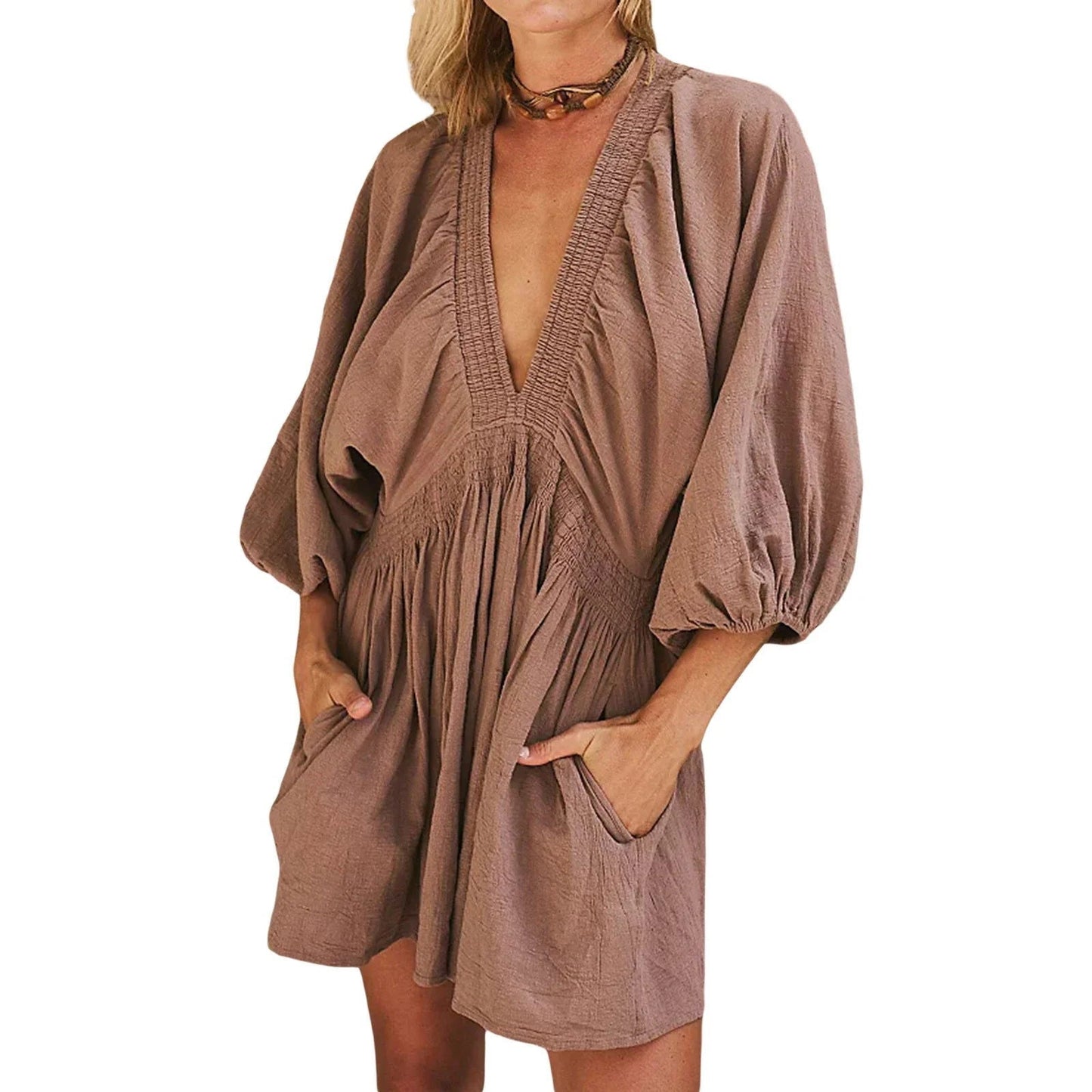 MW | Schickes Minikleid mit tiefem V-Ausschnitt für mühelose Eleganz
