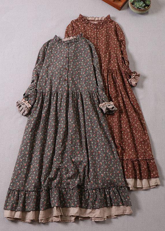 MW | Kleid mit Volants, Patches und Herbstdruck, langärmlig