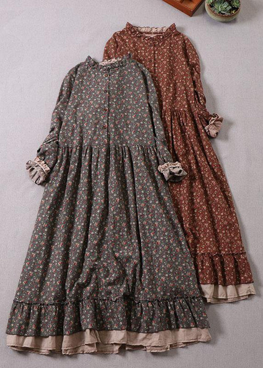 MW | Kleid mit Volants, Patches und Herbstdruck, langärmlig