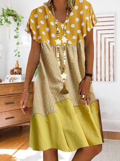 MW | Patchwork Midikleid mit Karodruck