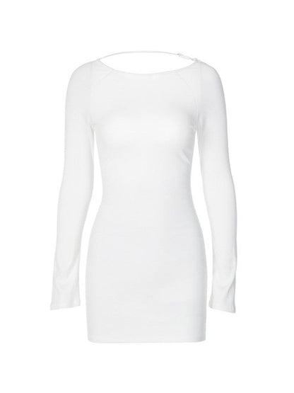 MW | Weiß Rückenfreies langärmeliges Minikleid