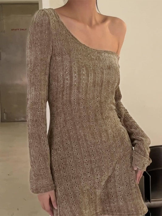MW | Vintage Braunes langärmeliges Pullover-Minikleid