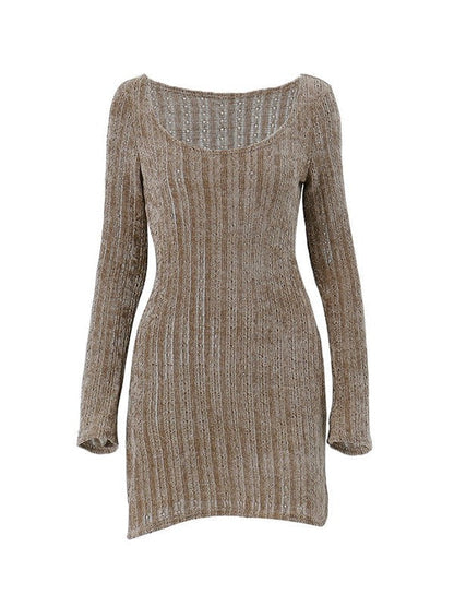MW | Vintage Braunes langärmeliges Pullover-Minikleid