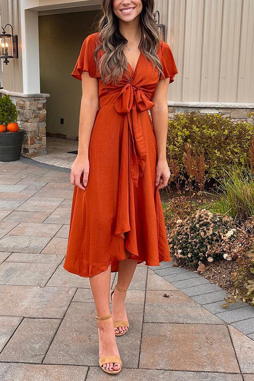 MW | Unregelmäßigkeit Saum Knoten Kurzärmeliges Kleid