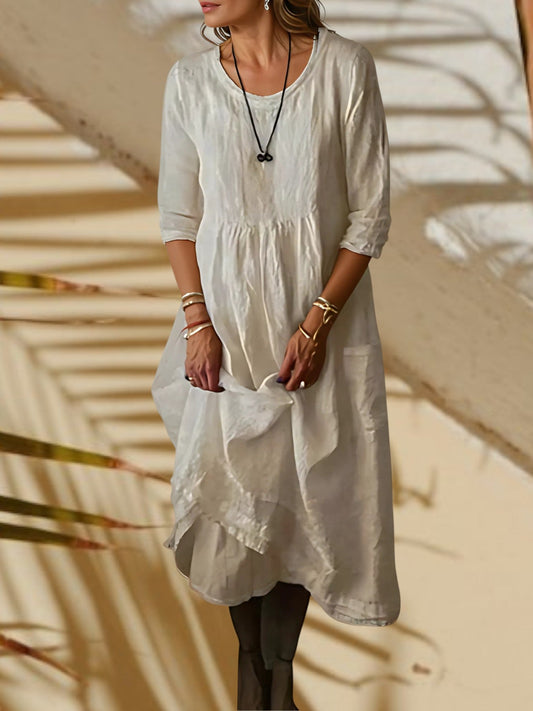 MW | Damen Midi Kleid mit 3/4 Ärmeln und runden Hals