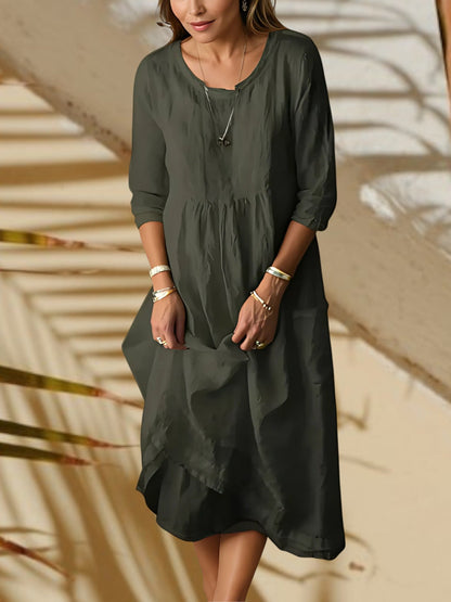 MW | Damen Midi Kleid mit 3/4 Ärmeln und runden Hals