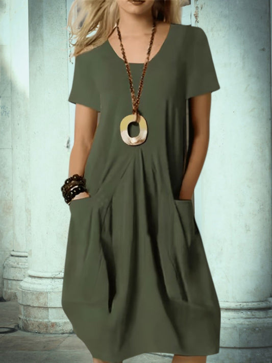 MW | Damensommer Midi Kleid mit runden Ausschnitt und Taschen