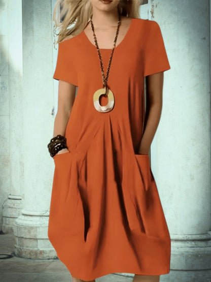 MW | Damensommer Midi Kleid mit runden Ausschnitt und Taschen
