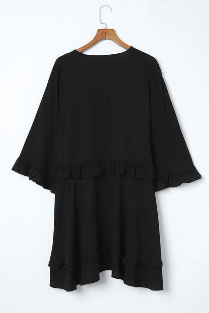 MW | Elegantes Schwarzes Babydoll-Minikleid mit V-Ausschnitt