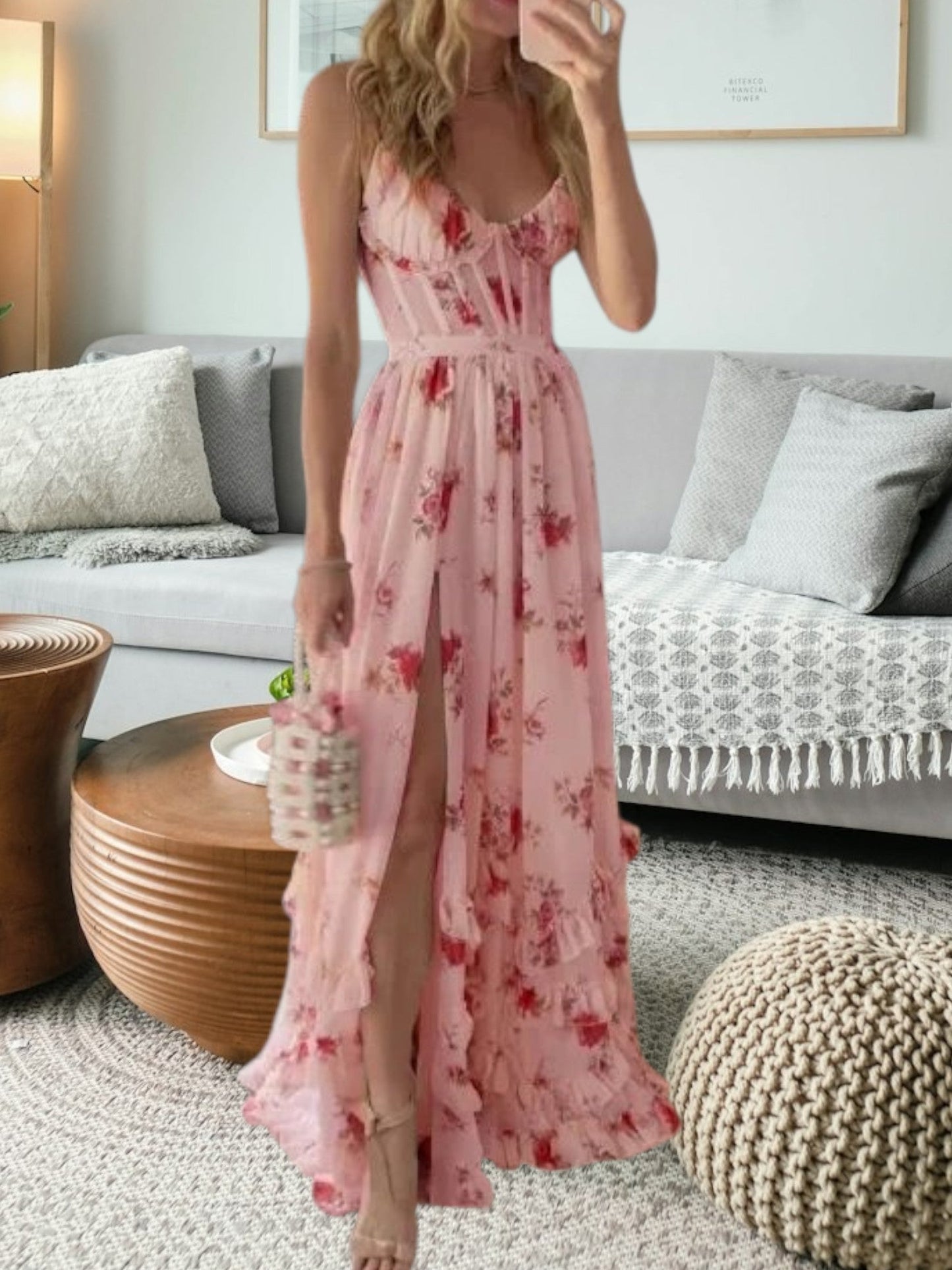 MW | Elegantes festliches Midikleid aus Spitze mit floralen Details und ärmellos für Frauen