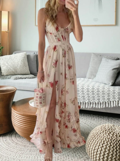 MW | Elegantes festliches Midikleid aus Spitze mit floralen Details und ärmellos für Frauen