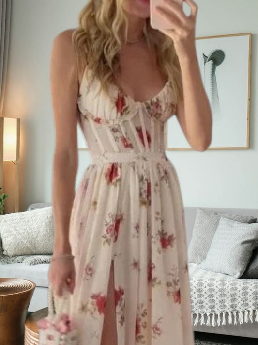 MW | Elegantes festliches Midikleid aus Spitze mit floralen Details und ärmellos für Frauen