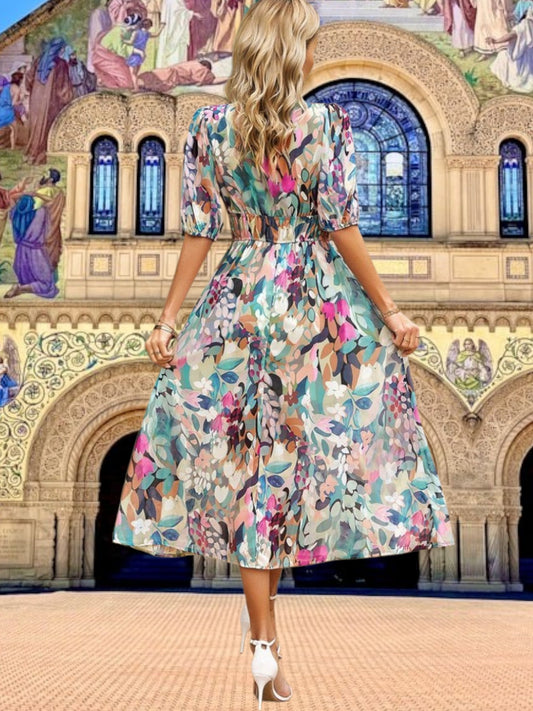 MW | Florales Midikleid mit Puffärmeln