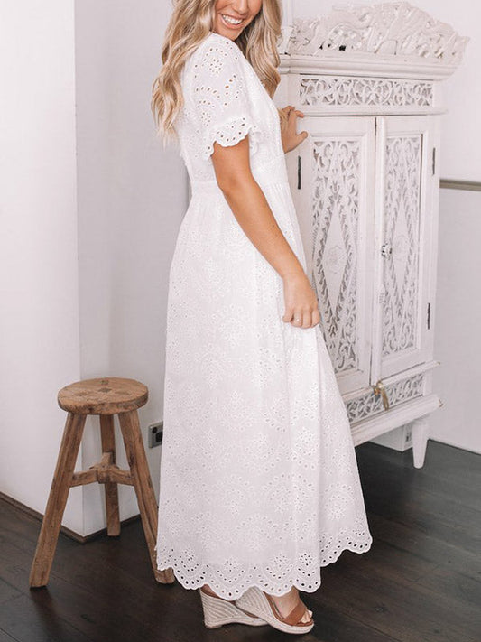 MW | Midikleid mit Ösenstickerei und Knopfleiste
